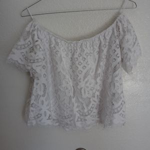 Junior white lace crop top